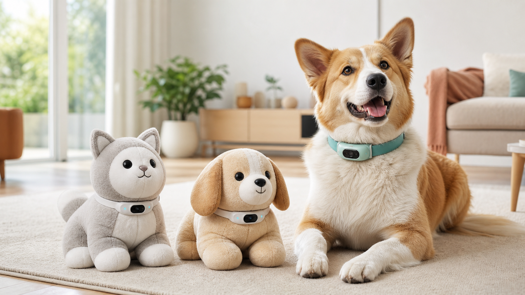 DuoPally smart collar and plush companion robots at home